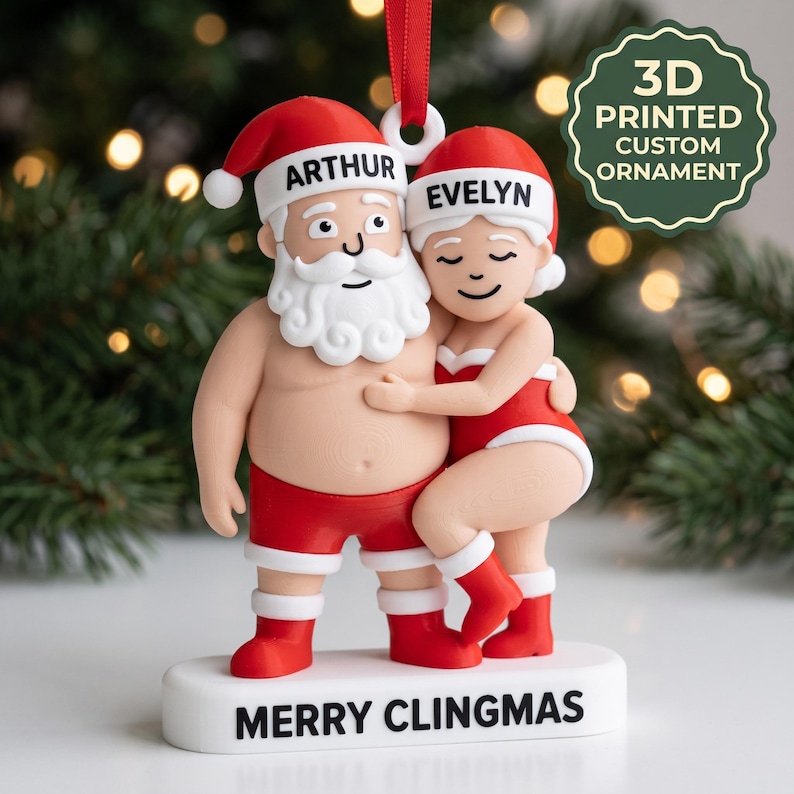 Custom Funny Santa Couple Ornament 2026, Merry Clingmas, Clingy Claus ...