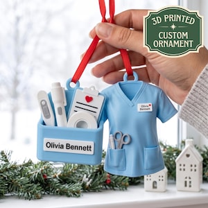 Personalized Nurse 3D Printed Ornament & Keychain, Blue Scrub Top or Medical Caddy Set, Custom Name Tag, Nurse Gift, Christmas 2026