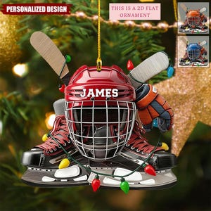 Personalized Ice Hockey Ornament, Ice Hockey Lover Gift, Ice Hockey Xmas Gift, Custom Ice Hockey Christmas Acrylic Ornament, Christmas Decor