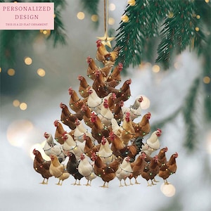 Adorno navideño personalizado de pollo divertido para colgar en el árbol, decoración colgante estilo granja, regalo para amantes de los pollos, recuerdo navideño divertido de pollo.