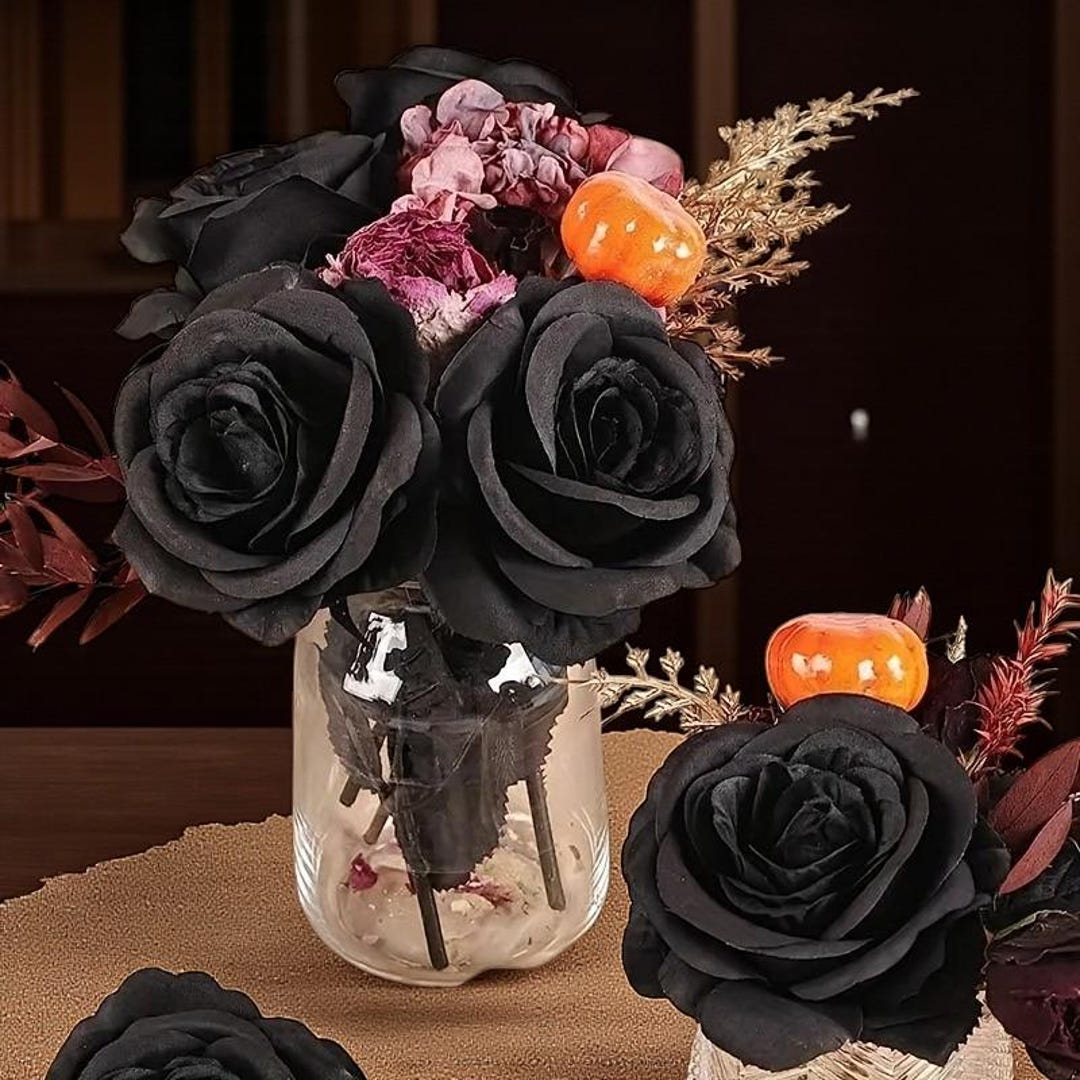 Haloween Roses 10 Pcs Black Halloween Roses, Faux Flowers for Gothic Weddings, Party ...