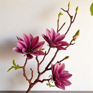 Artificial Magnolia Flower Long Stem Faux, Gradient Branch for Wedding Party & Home Decor Vase Arrangement