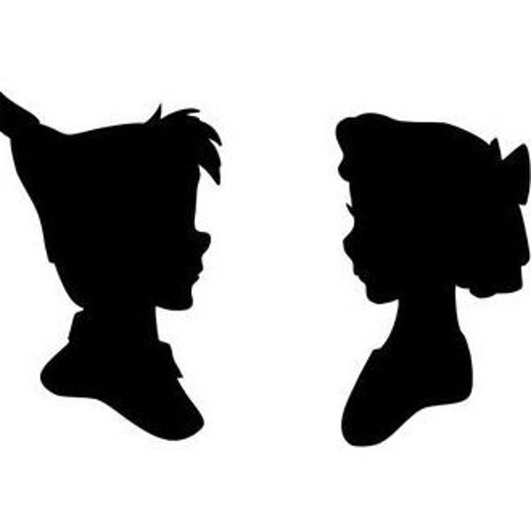 Peter Pan and Wendy Silhouette, Set of 24 DIY 4 inch Peter Pan and Wendy Shape Cut Out,  Birthday Decoration, Black card stock