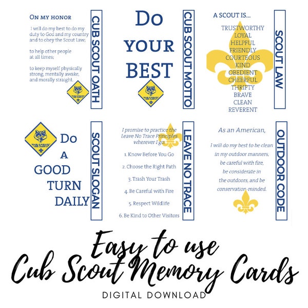 Cub Scout memory cards slogan oath motto leave no trace law outdoor