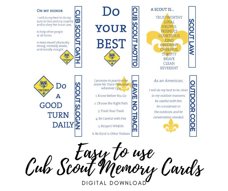 Cub Scout Memory Cards Slogan Oath Motto Leave No Trace Law - Etsy
