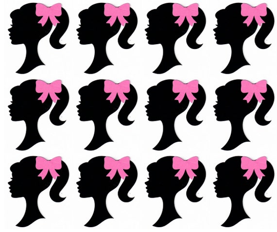 Barbie cut outs 24 black with pink bow 3 inch silhouette die | Etsy