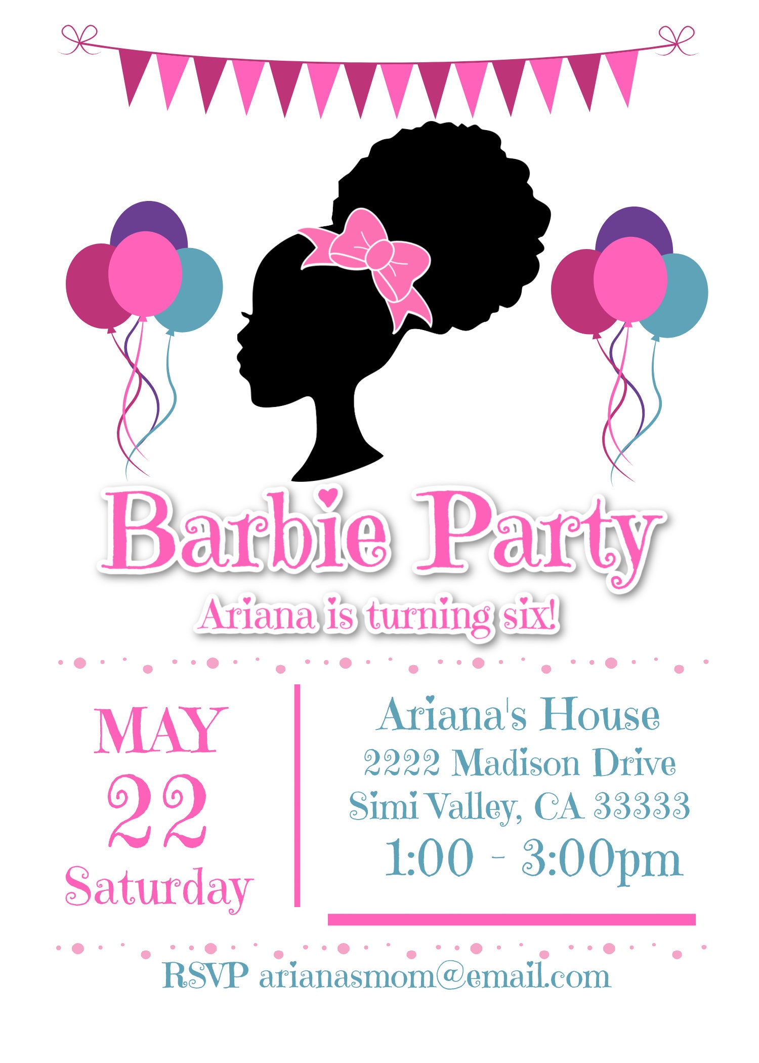 afro-black-barbie-birthday-party-invite-invitation-custom-etsy-new