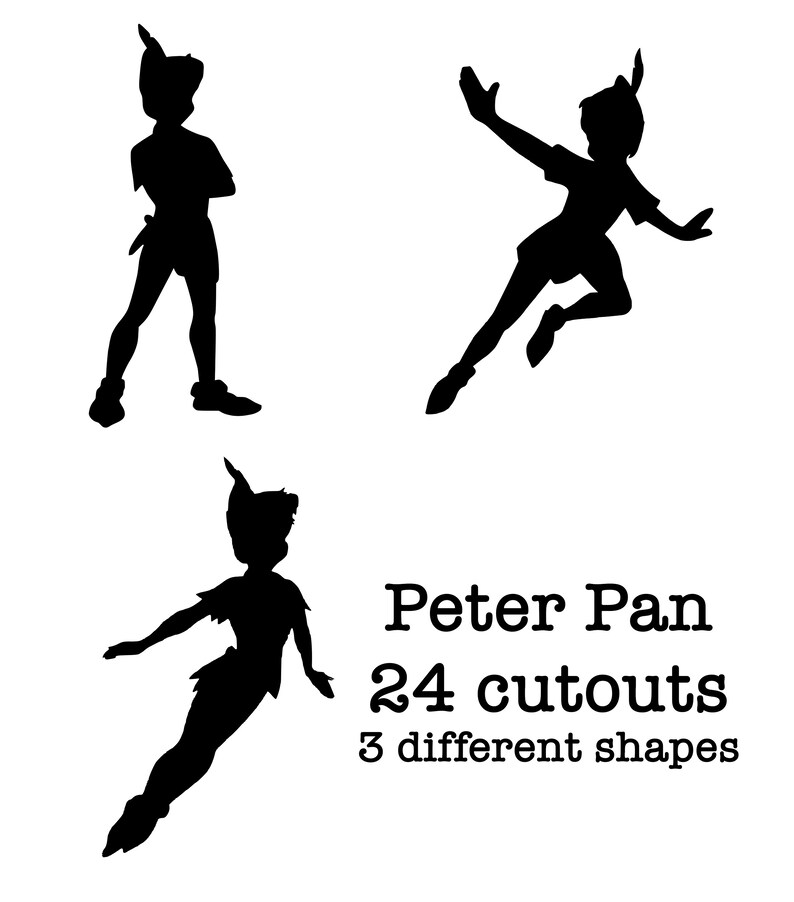 Peter Pan Silhouette, Set of 24 3 Designs DIY 4 Inch Peter Pan Flying ...