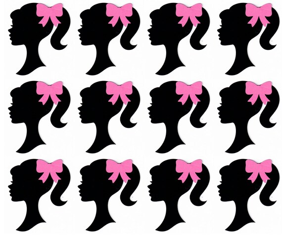 24 3inch Barbie Party Silhouette with bow Die Cut Shapes Cut | Etsy