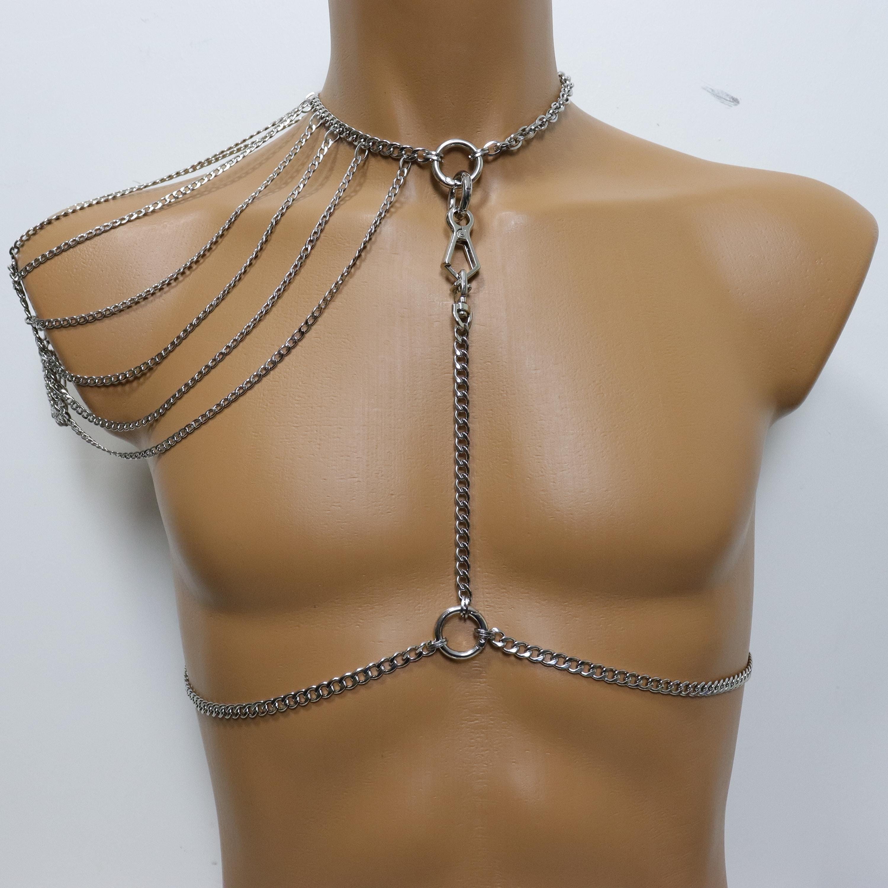 Stainless Steel stylish and elegant Shoulder Body chain for men in Silver color harness men jewelry, Handmade aesthetic jewelry gift for her