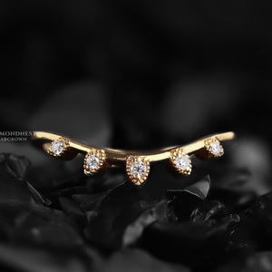 14K Gold Curved Diamond Wedding Band Round Cut Lab Grown Diamond Band vintage chevron stacking rings Half Eternity Band Anniversary Gifts