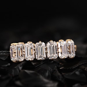 Emerald Cut Lab Grown Diamond Wedding Band - 14K Gold Half Eternity