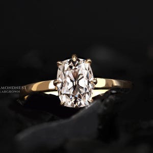Lab Grown Diamond Engagement Ring: 14K Gold Antique Cushion Solitaire