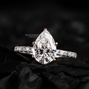Pear Lab Grown Diamond Engagement Ring: 14K Gold Pavé Band, IGI Certified