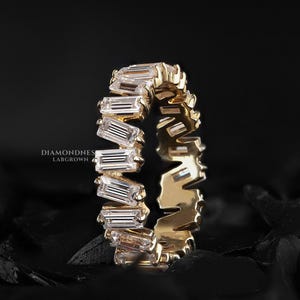 Baguette Diamond Wedding Band Women 14k Solid Gold Baguette Eternity Band IGI Certified Lab Grown Diamond Band Full Eternity Stacking Ring