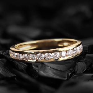 Channel Set Diamond Wedding Band 2.4mm Round cut Lab Grown Diamond band Women Half Eternity Stackable Ring 14K Gold Band Gift for mom