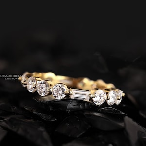 Baguette and Round Stackable Ring 14K Gold Diamond Wedding Band Lab Grown Diamond Band Full Eternity Band Matching band Gift for her
