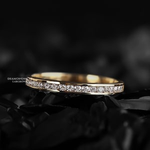 Channel Set Diamond Wedding Band 1.50MM Round cut Lab Grown Diamond band Women Half Eternity Stackable Ring Yellow Gold Band Bridal ring set