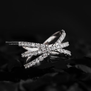 Criss Cross Lab Grown Diamond Wedding Band: 14K Gold Pave Eternity Ring