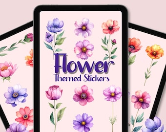 21 Watercolour Hand Drawn Flowers Digital Goodnote Journal Sticker