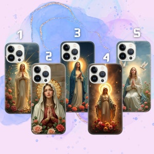 Christelijk telefoonhoesje Virgin Mary Cover voor iPhone 16 Pro, 15, 14, 13, 12, 11, Google Pixel 9 Pro, 8, 7A, Samsung Galaxy S24 fe, A16, A55