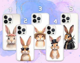 Rabbit Phone Case Bunny Phone Cover for iPhone 16 Pro, 15, 14, 13, 12, 11, Google Pixel 9 Pro, 8, 7A, Samsung Galaxy S24 fe, A16, A55