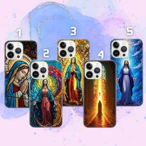 Jungfrau Maria Handyhülle Stained Glass Cover für iPhone 16 Pro, 15, 14, 13, 12, 11, Google Pixel 9 Pro, 8, 7A, Samsung S25, S24 FE, A26, A36