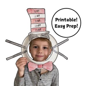 Dr. Seuss Printable Craft - Cat in the Hat Craft - Dr. Seuss Craft for Kids - Seuss Themed Party Craft - Read Across America Week Craft