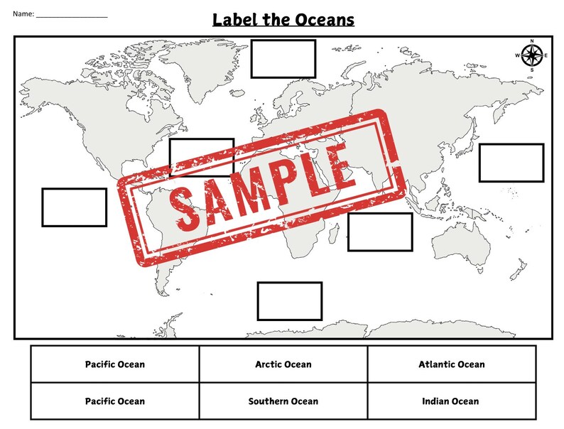 Pacific Map Labeling World Map Worksheet Bundle: Continents & Oceans Activity (printable) - Etsy