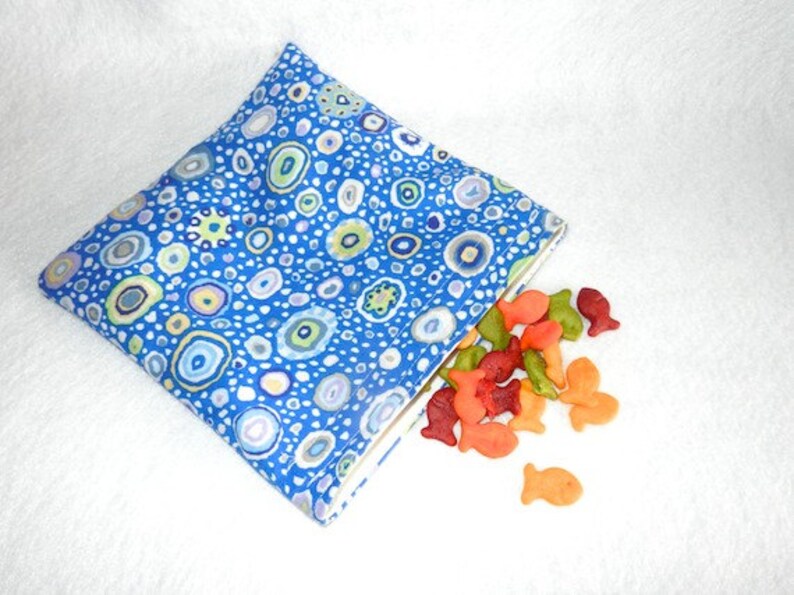 Reusable Snack Bag Blue Dots Fabric image 1