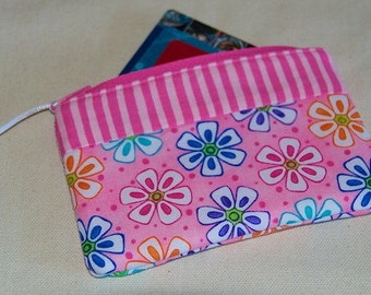 Pink Floral Mini Zipper Wallet