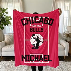 Custom Chicago Bulls Velveteen Plush Blanket NBA Bulls Gift Sports Gift NBA Bulls Blanket game day sports gift Basketball Gift for him