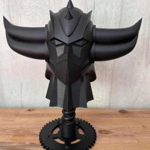 3D-Statue Schwarzer Kriegerkopf – Goldorak-Kopf Geek / Sci-Fi-Dekoration – Original 3D-Druck