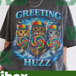 Groet Huzz Funny Cat Meme PNG: Leuke kattenhumor voor vrienden png Viral Cat Lollipop Esthetisch ontwerp (digitale download)