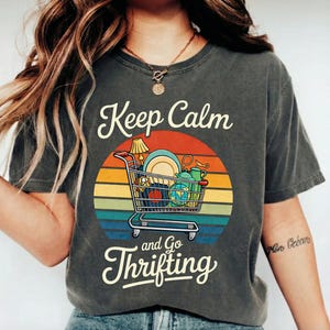 Keep Calm And Go Thrifting PNG: Vintage Retro Shopping Cart Art png Thrift Store Lover Sublimation (Digital Download)
