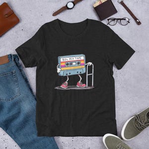 Funny 80s Mix Tape Design – Retro Cassette with Walker – Vintage Music Humor Graphic for Nostalgia Lovers Unisex t-shirt