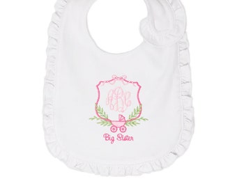 Personalized Big Sister Bib, Monogrammed Big Sister Bib with Crest & Baby Carriage, New Baby Announcement, Cute Pregnancy Announcement