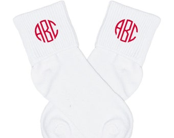 Monogrammed Fold Over Socks for Girls or Boys, Baby Fold Over Sock, Personalized White Fold Over Socks for Toddler, Embroidered Summer Socks