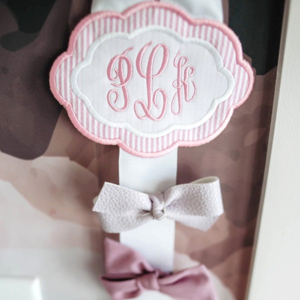Girl Bow Holder, Girls First Birthday Gift, Monogrammed Hairbow Holder, Personalized Bow Hanger, Pink Bow Organizer, Baby Girl Bow Holder