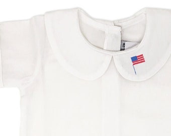 Patriotic Flag Embroidered Shirt for Boys + Peter Pan collar. Formal shirt Long sleeve. White formal outfit toddler 4th Newborn photo prop