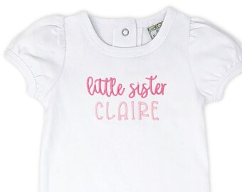 Monogrammed Little Sister Bodysuit, Personalized Little Sister TShirt, Pink Little Sister Onesie, Matching Sibling Shirts with Names