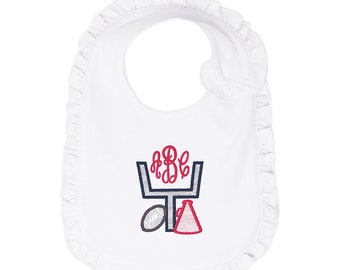 Personalized Girls Football Bib ANY TEAM Colors, Monogrammed Game Day Baby Bib, Football Goal Post Megaphone, Baby Shower Gift for UGA Fan