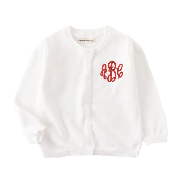 Monogrammed Cotton Baby Cardigan Sweater. White Custom Baby Sweater. Unisex Embroidered Personalized  toddler sweater with monogram Boy girl