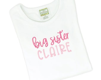 Monogrammed Big Sister TShirt, Personalized Big Sis Shirt, Big Sister Tee with Name, Baby Announcement Shirt for Girls, Matching Sister Pink