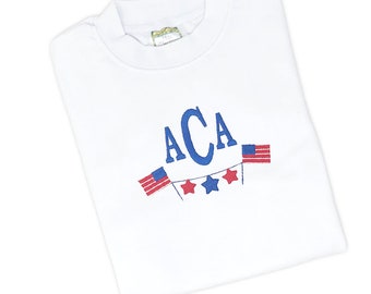 Boys Patriotic T-Shirt, Personalized Embroidered Memorial Day Shirt, 4th or July Monogram Tee, Monogrammed TShirt, Boy Baby Gift USA flag