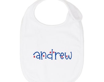 Large white & blue Personalized baby Bib. Embroidered monogrammed Newborn Baby Gift. Monogram Boy Gift. Custom Baby Shower Gift. Coming home
