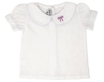 Patriotic Girls Short Sleeve Peter Pan Shirt. Red White & Blue Embroidered Shirt for Girls. 4th formal outfit toddler. Newborn photo prop