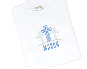 Boys Personalized Easter T Shirt with Crosses, Boys T Shirt, Monogrammed Spring Bodysuit for Baby Boy, Toddler Boy Embroidered Shirt