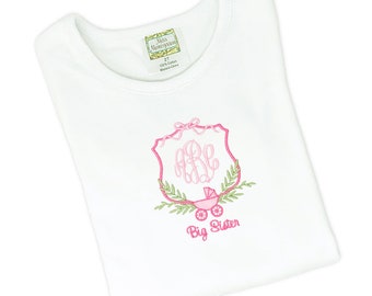 Monogrammed Big Sister Baby Carriage Tee, Personalized Baby Announcement TShirt, Monogram Pregnancy Announcement Shirt with Baby Carriage