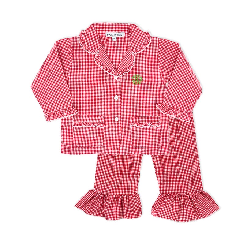 Red gingham Monogrammed Personalized Pajamas for Girls Boys Etsy